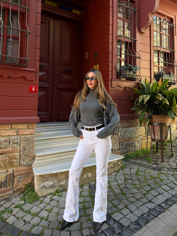 Beyaz İspanyol Paça Jean - 2106