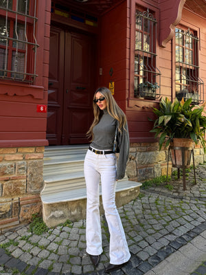 Beyaz İspanyol Paça Jean - 2106