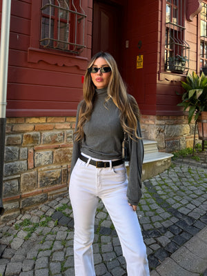 Beyaz İspanyol Paça Jean - 2106