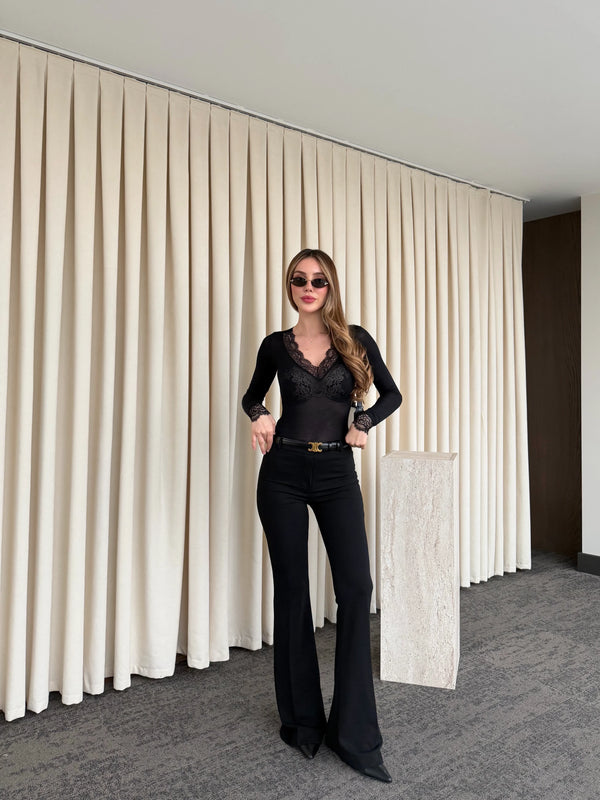 Siyah İspanyol Paça Pantolon - 1404