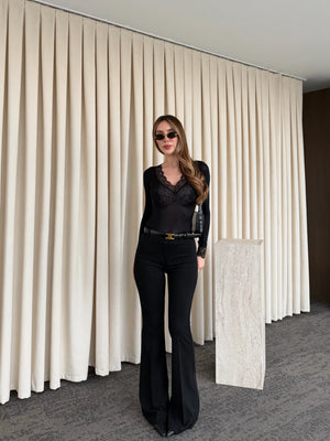 Siyah İspanyol Paça Pantolon - 1404