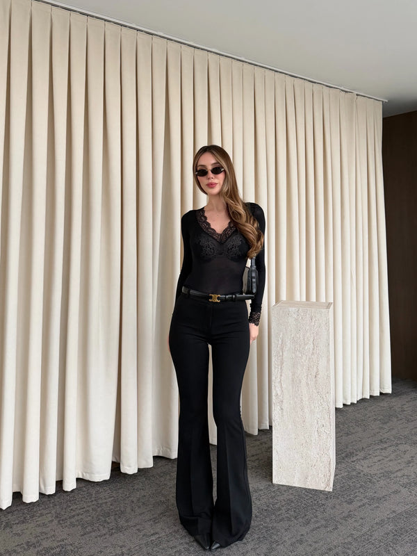 Siyah İspanyol Paça Pantolon - 1404