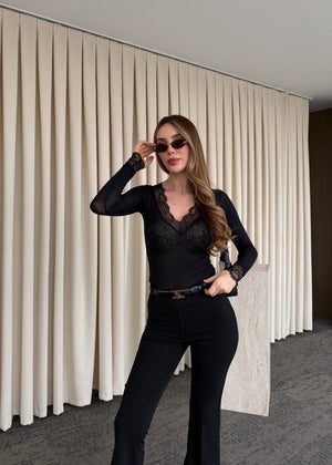 Siyah İspanyol Paça Pantolon - 1404