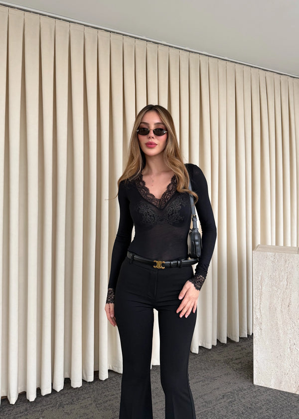 Siyah İspanyol Paça Pantolon - 1404