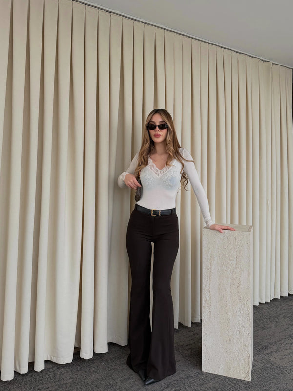 Kahverengi İspanyol Paça Pantolon - 1404