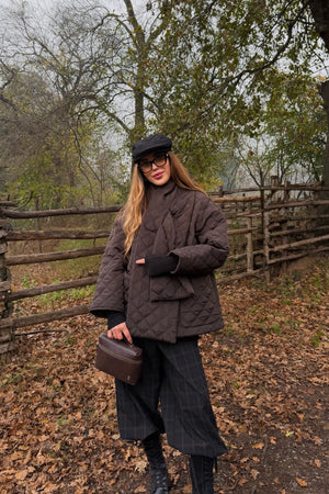 Kahverengi Kapitone Şallı Mont - 0762