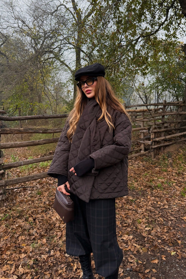 Kahverengi Kapitone Şallı Mont - 0762