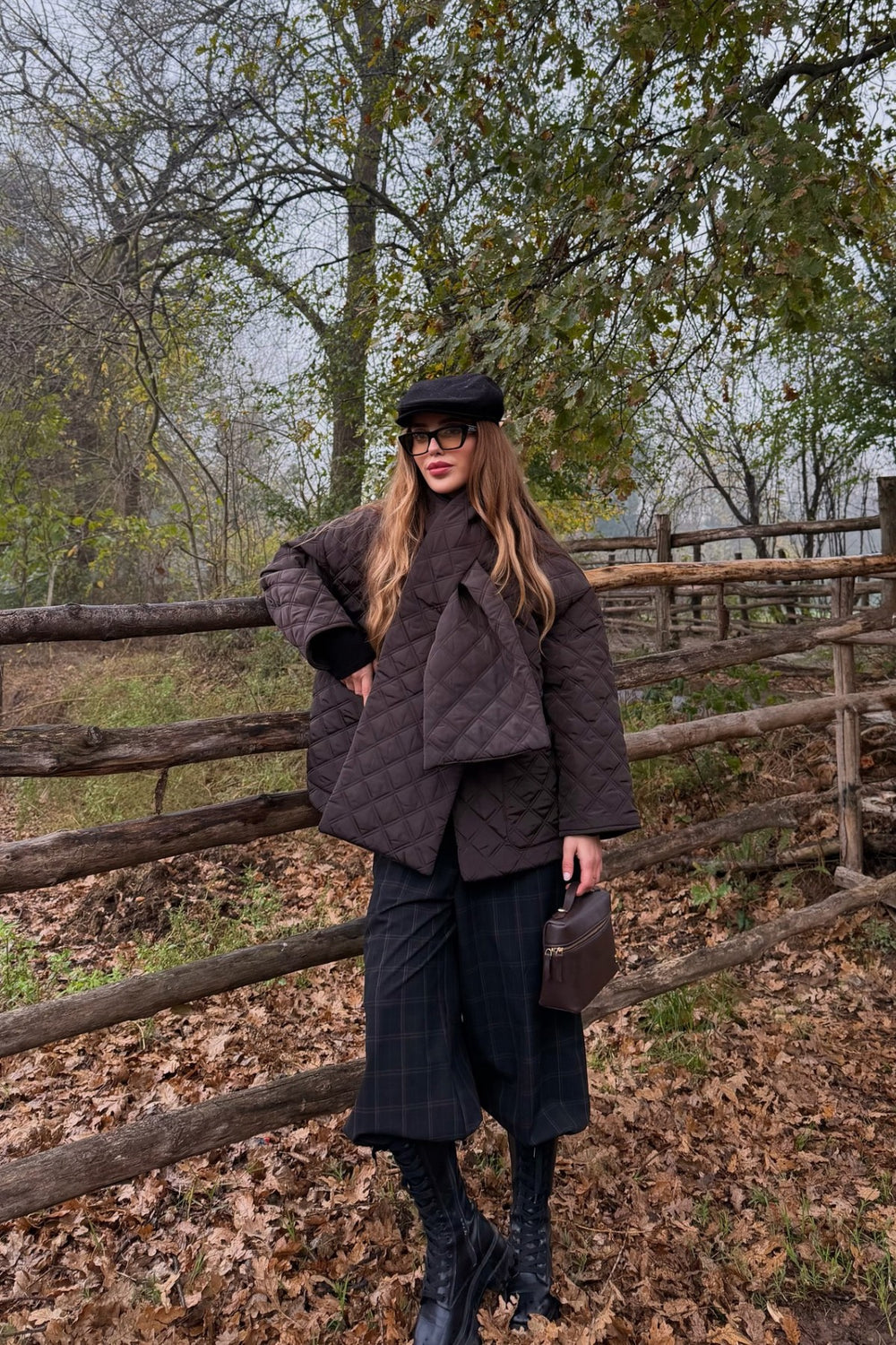 Kahverengi Kapitone Şallı Mont - 0762