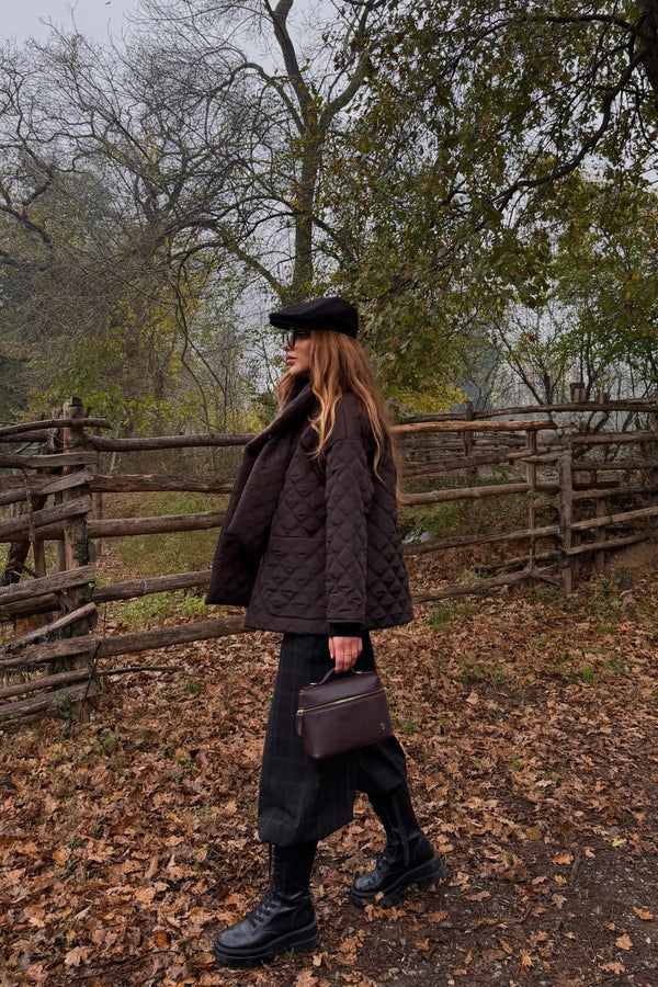 Kahverengi Kapitone Şallı Mont - 0762