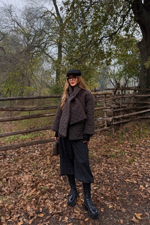 Kahverengi Kapitone Şallı Mont - 0762