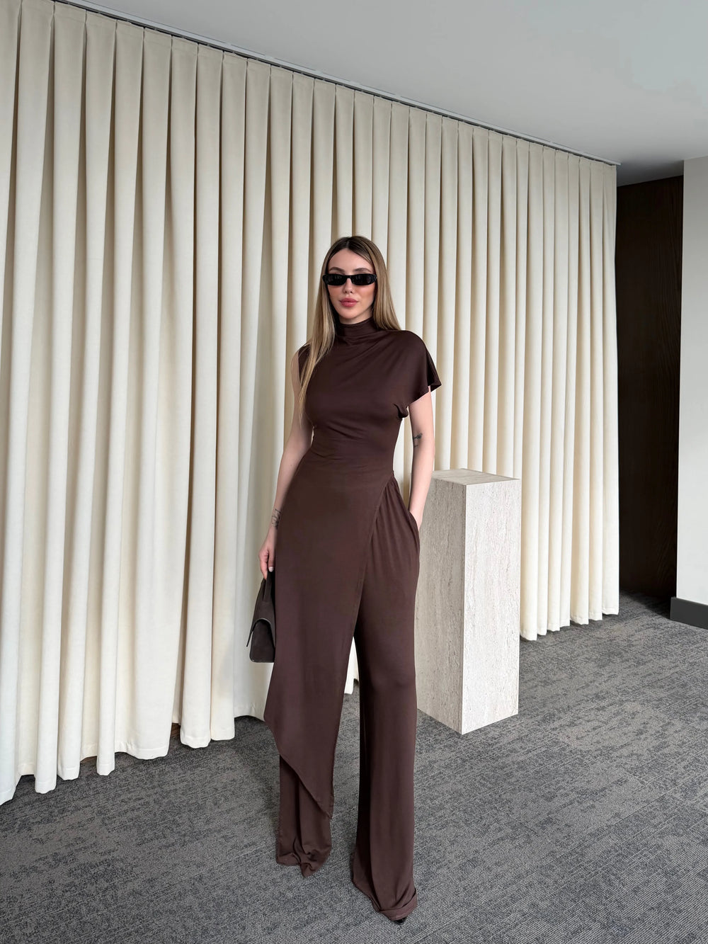 Kahverengi Kaşmir Dokulu İkili Takım - 8018