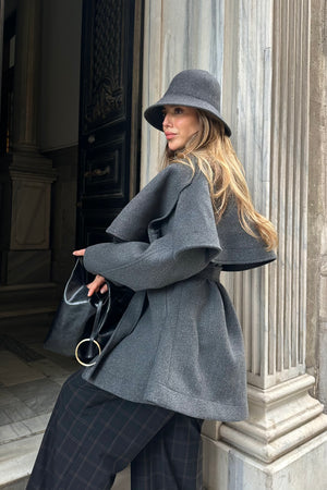 Antrasit Livia Pelerin Detaylı Kaşe Kaban