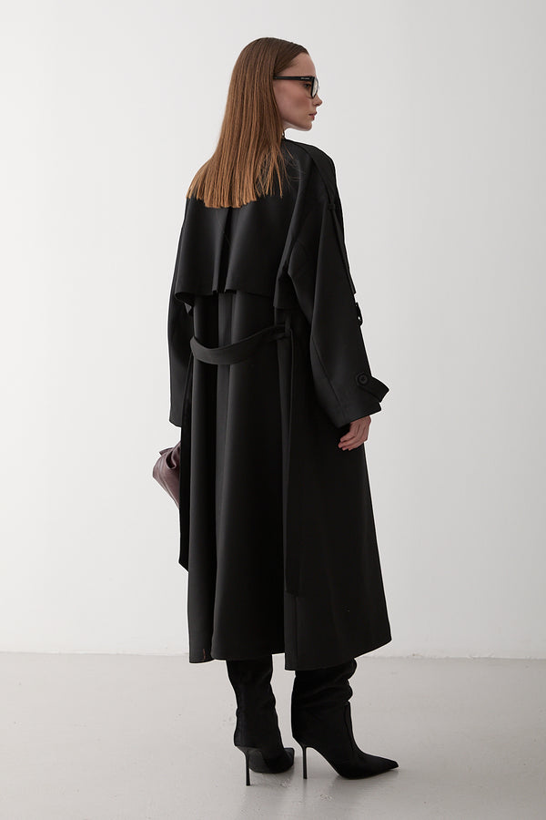 Siyah Lucky Düğme Detaylı Oversize Trençkot