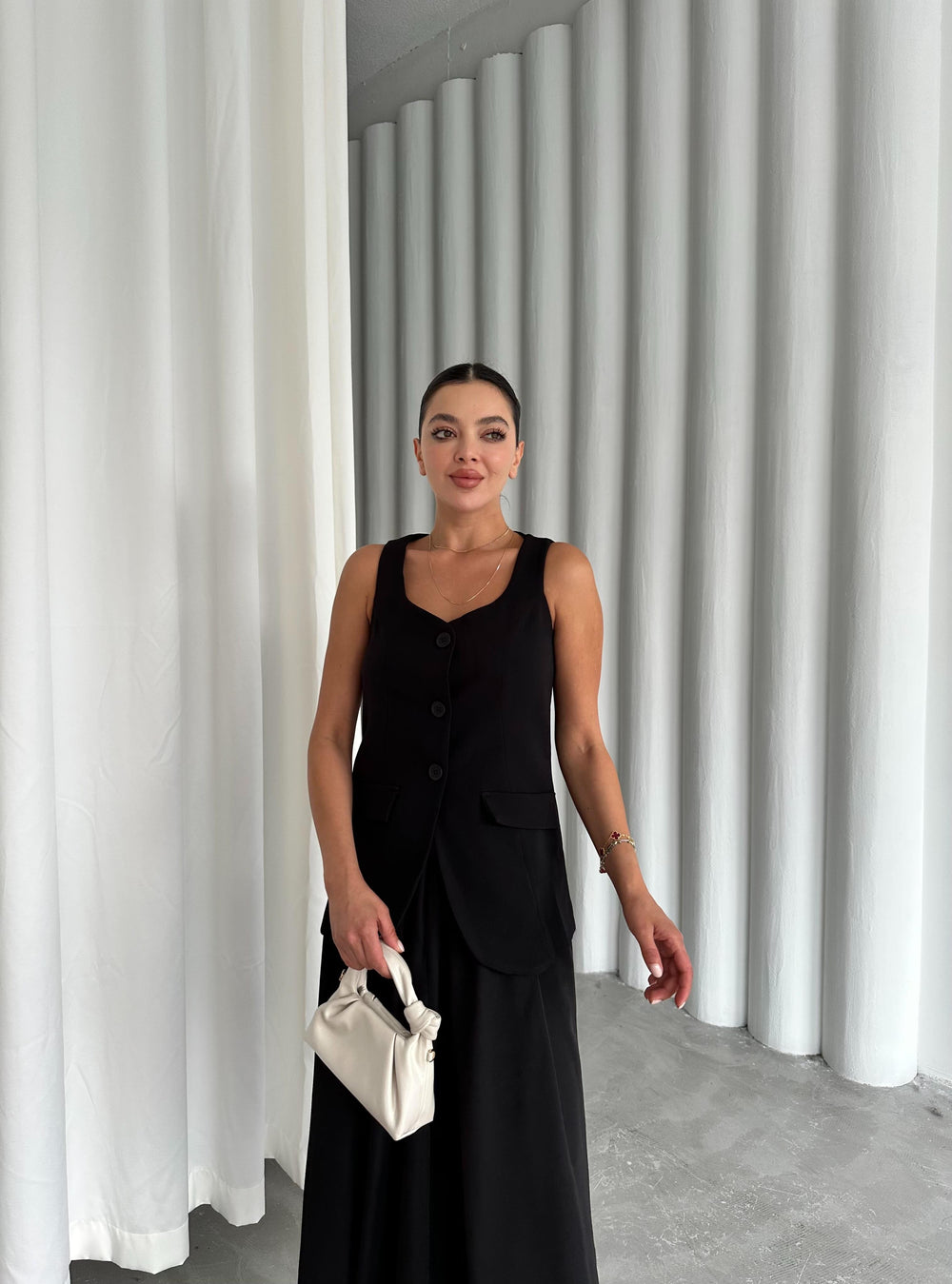 Siyah Milano Düğmeli Premium Yelek