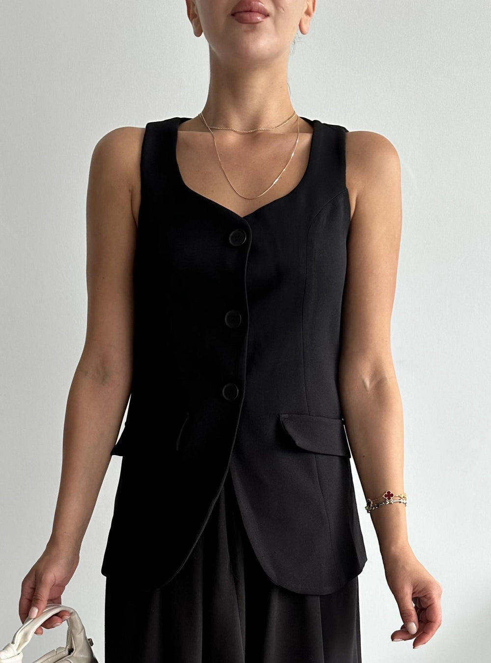 Siyah Milano Düğmeli Premium Yelek