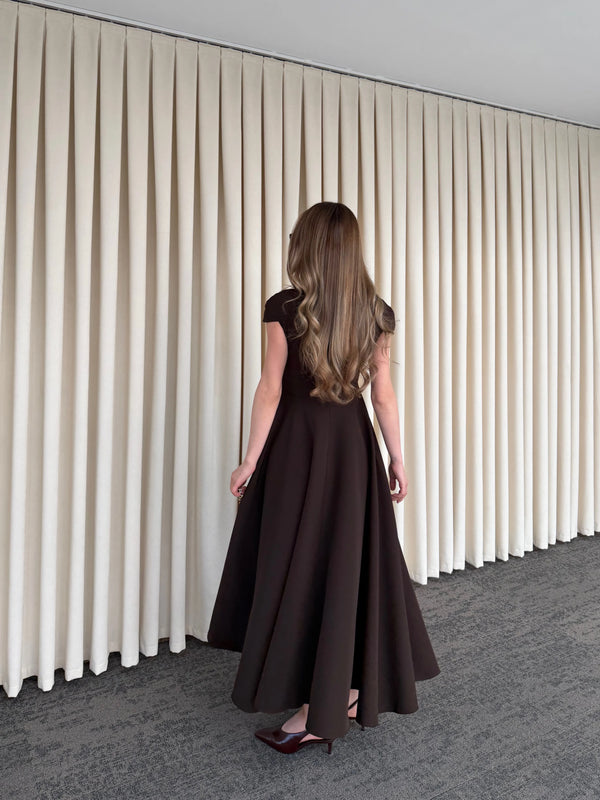 Kahverengi Mini V Yaka Elbise - 242480