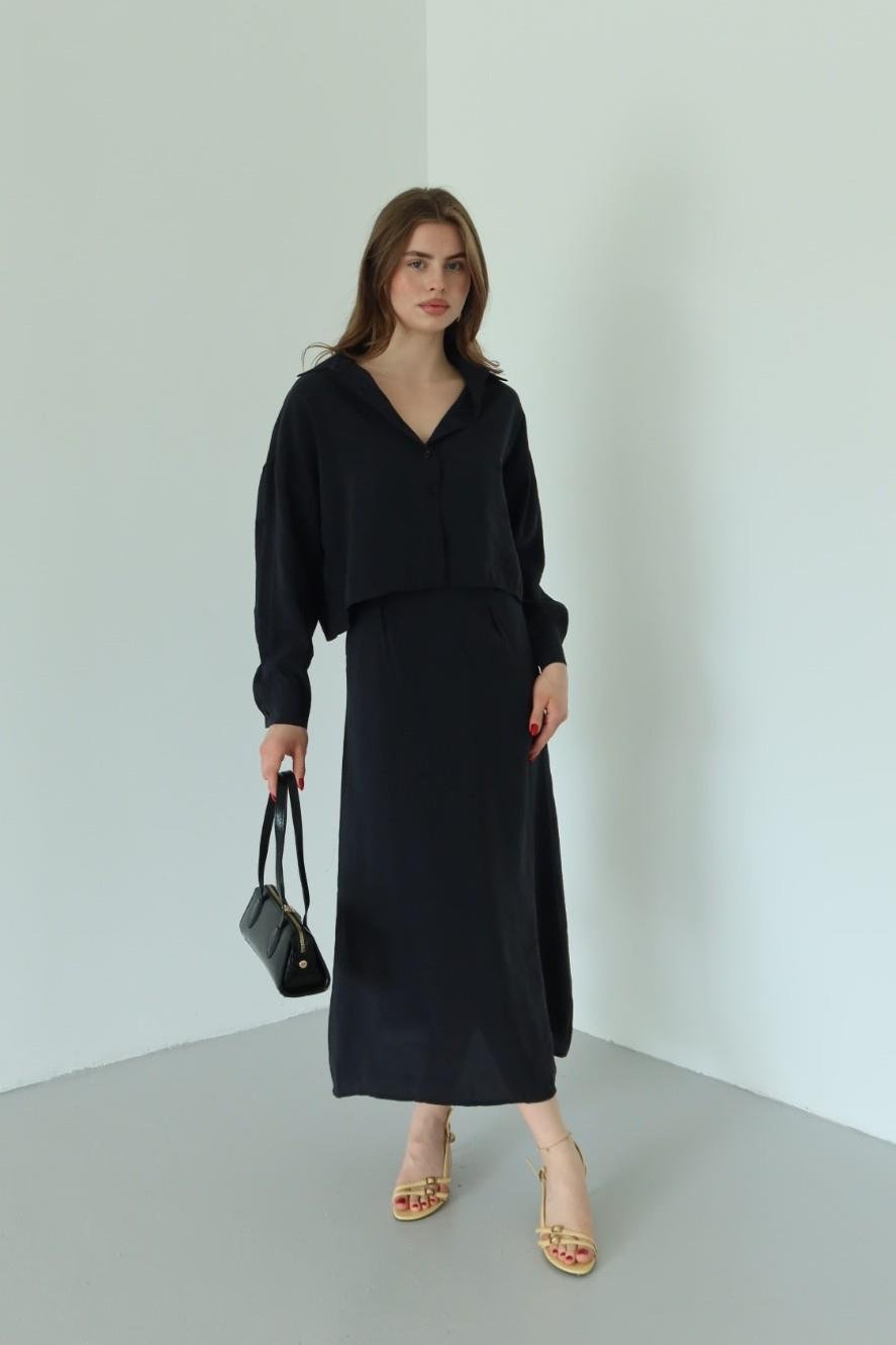 Siyah Modal Gömlek Elbise Takım