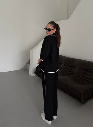 Siyah -Natural Biyeli Bluz Pantolon Takım