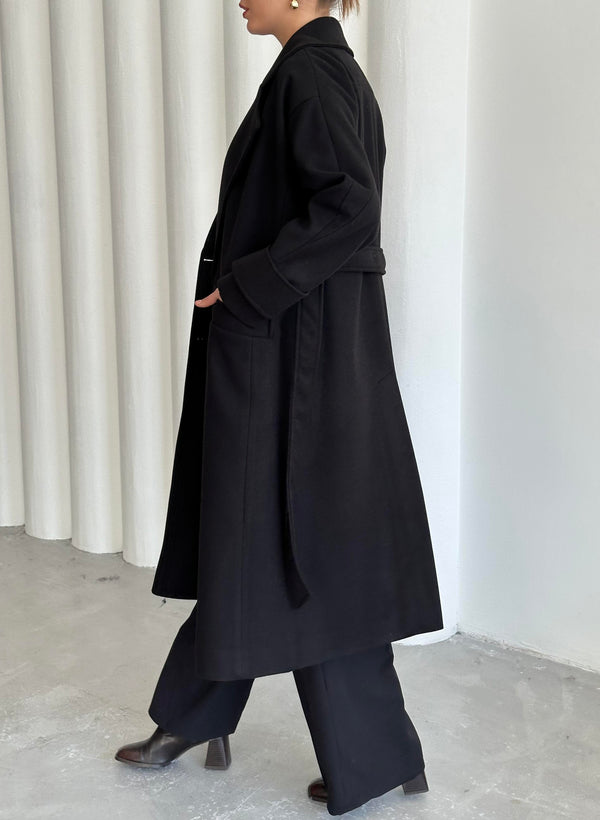 Siyah New Tokyo Uzun Kaşe Kaban