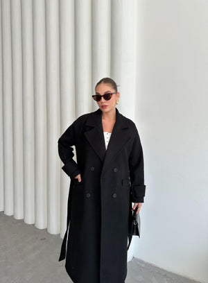 Siyah New Tokyo Uzun Kaşe Kaban