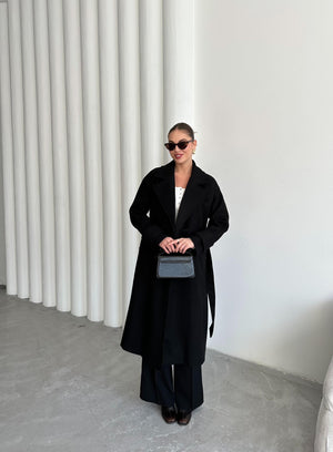 Siyah New Tokyo Uzun Kaşe Kaban