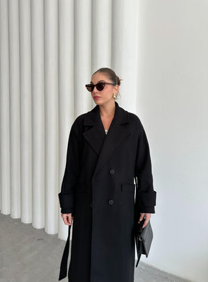 Siyah New Tokyo Uzun Kaşe Kaban