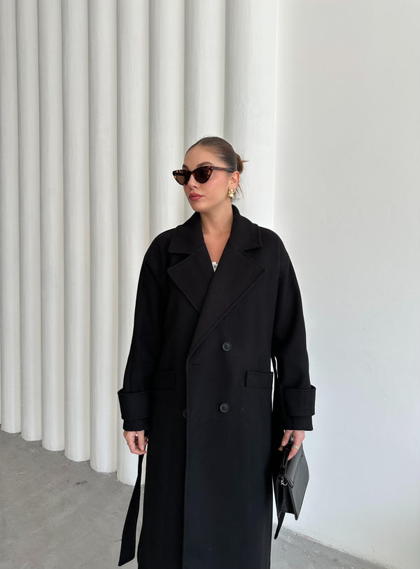 Siyah New Tokyo Uzun Kaşe Kaban