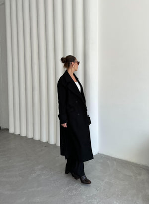 Siyah New Tokyo Uzun Kaşe Kaban