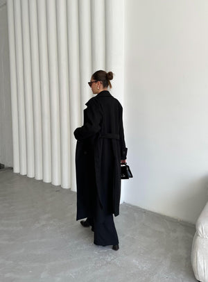 Siyah New Tokyo Uzun Kaşe Kaban