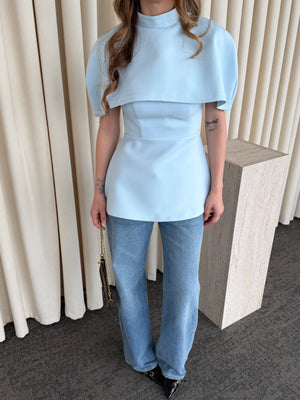 Mavi Pelerinli Straplez Bluz - 1101