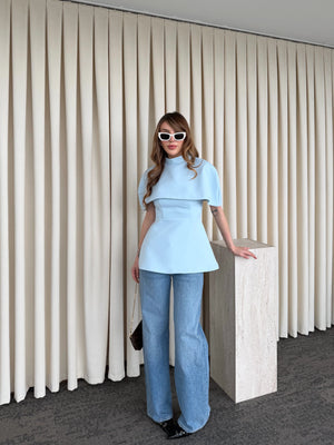 Mavi Pelerinli Straplez Bluz - 1101