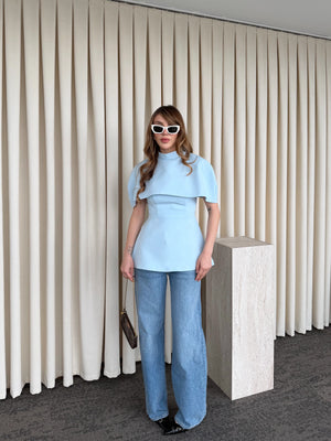 Mavi Pelerinli Straplez Bluz - 1101