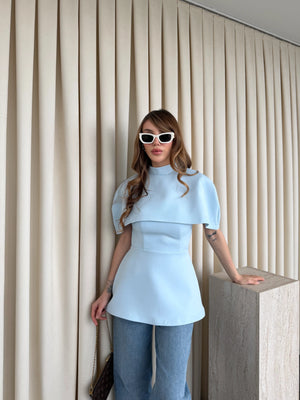 Mavi Pelerinli Straplez Bluz - 1101