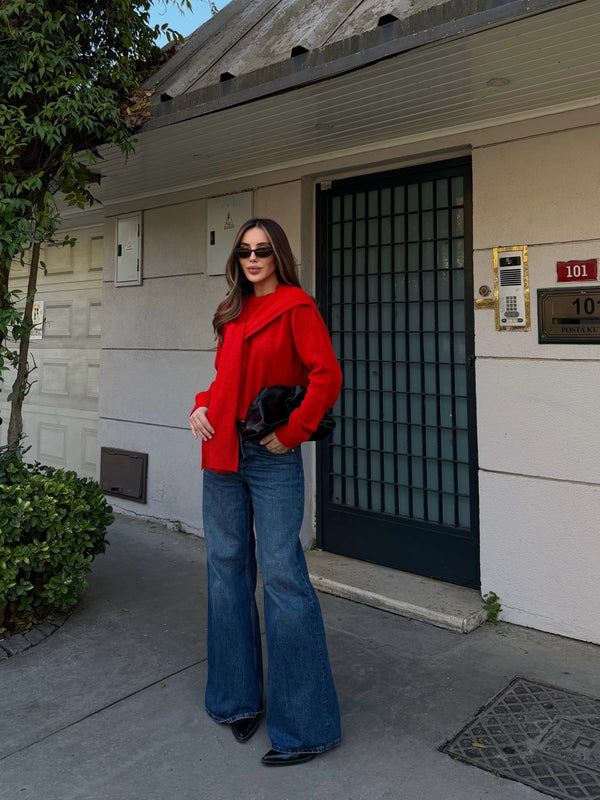 Kırmızı Şal Detaylı Kazak - 251180