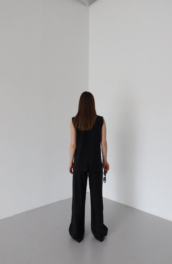 Siyah Siyah Düğmeli Yelek Pantolon Takım