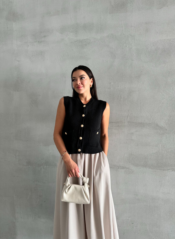 Siyah Sophia Cepli Düğmeli Triko Süveter