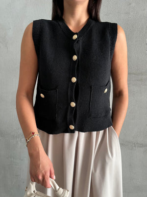 Siyah Sophia Cepli Düğmeli Triko Süveter