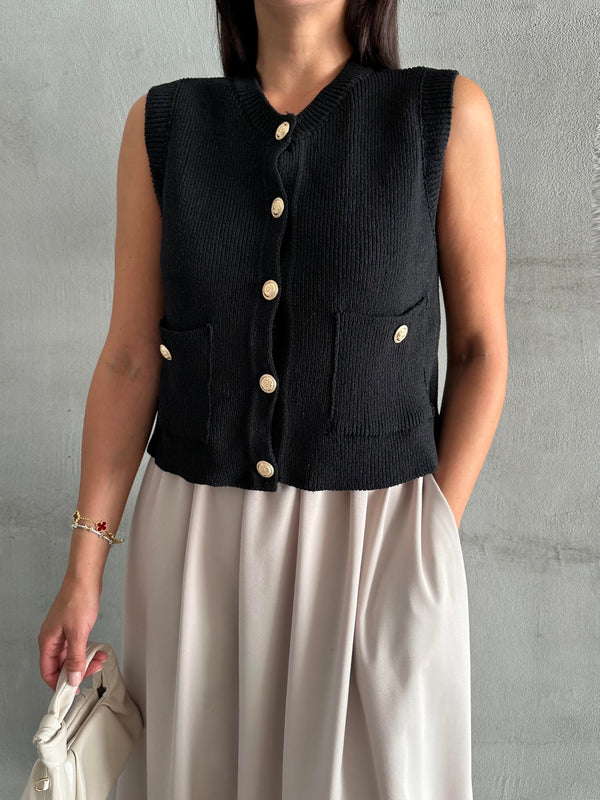 Siyah Sophia Cepli Düğmeli Triko Süveter