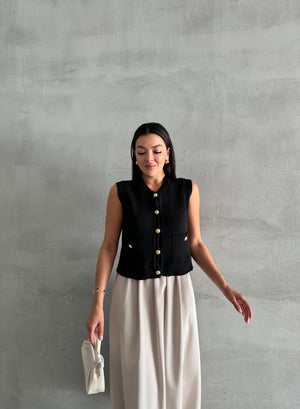 Siyah Sophia Cepli Düğmeli Triko Süveter