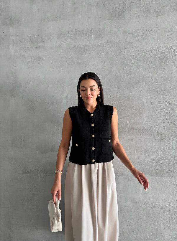 Siyah Sophia Cepli Düğmeli Triko Süveter