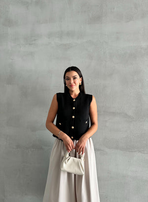 Siyah Sophia Cepli Düğmeli Triko Süveter