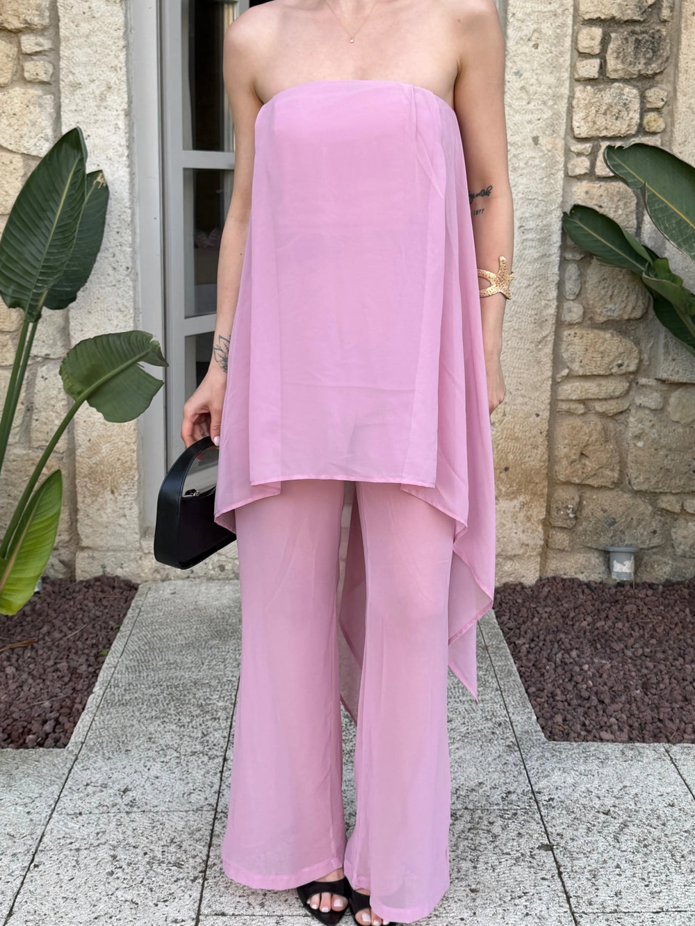 Pembe Straplez Şifon İkili Plaj Takım - 1437