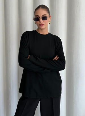 Siyah Uzun Kollu Geniş Tshirt