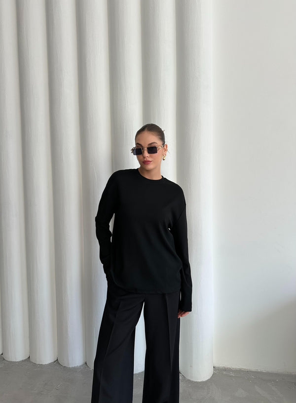 Siyah Uzun Kollu Geniş Tshirt