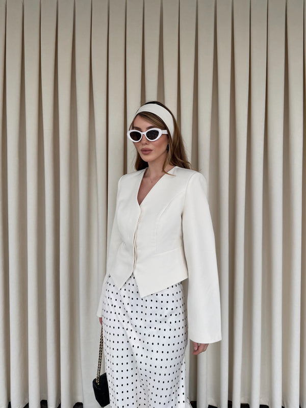 Ekru Vatkalı Fularlı Ceket - 85175