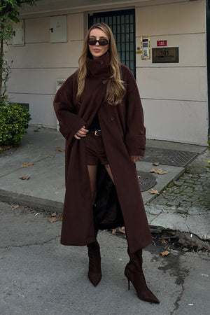 Kahverengi Vittoria Düğmeli Yaka Kaban - 2511