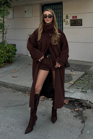 Kahverengi Vittoria Düğmeli Yaka Kaban - 2511