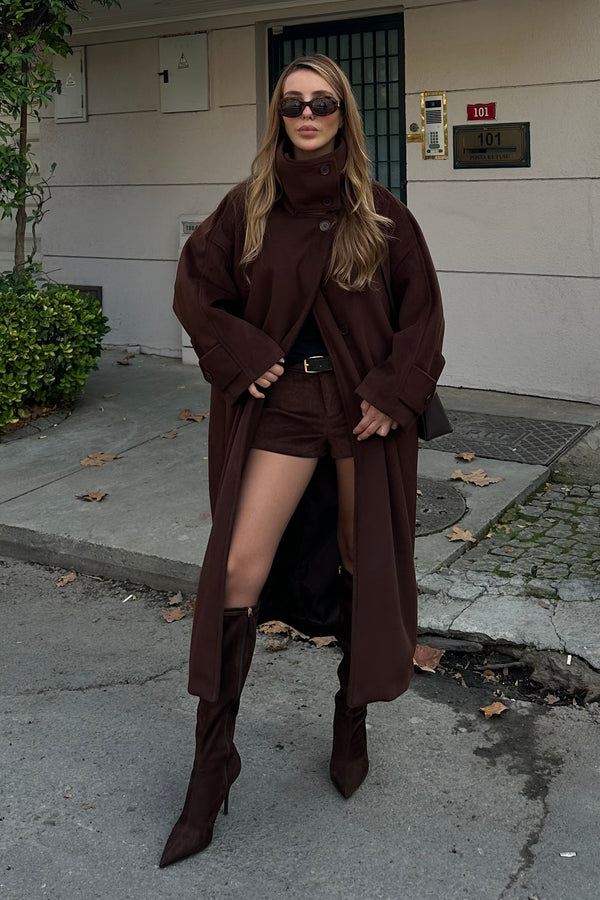 Kahverengi Vittoria Düğmeli Yaka Kaban - 2511