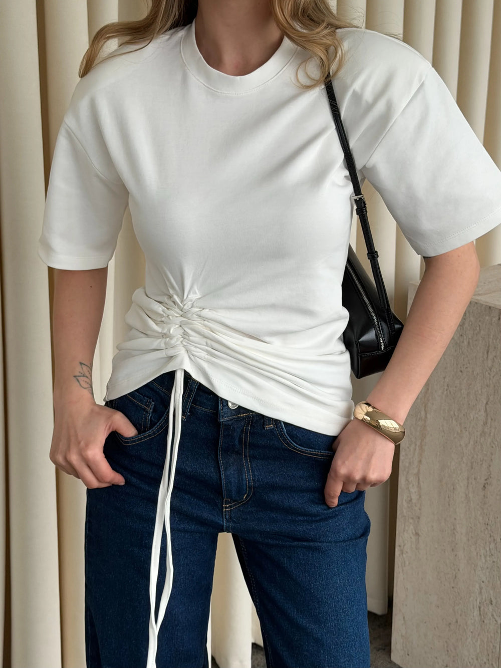 Açık Ekru Yandan Büzgülü Bluz - ÖB261025