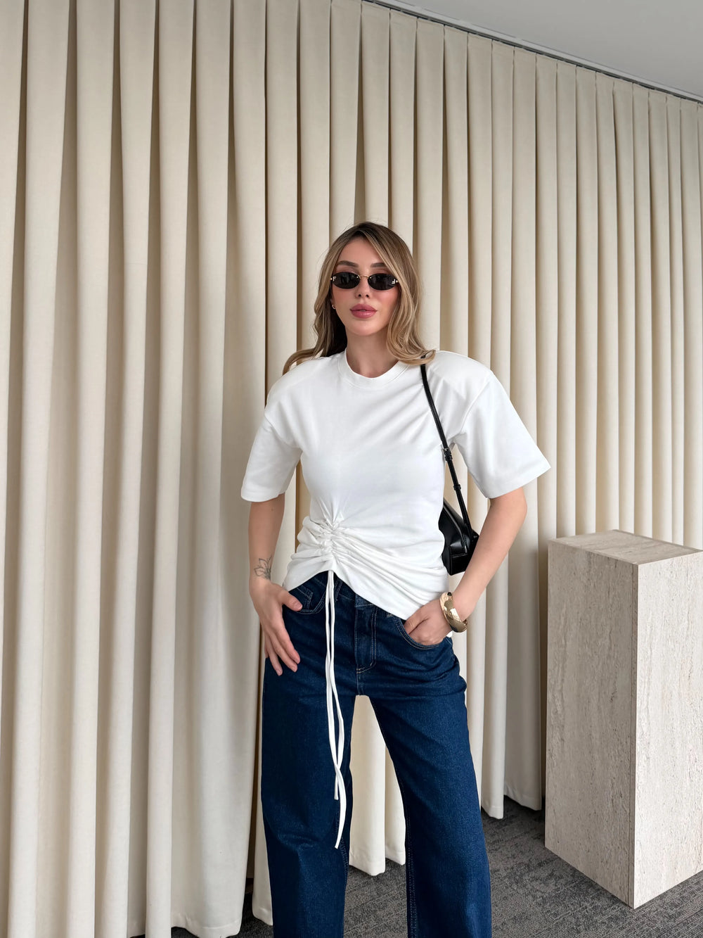 Açık Ekru Yandan Büzgülü Bluz - ÖB261025